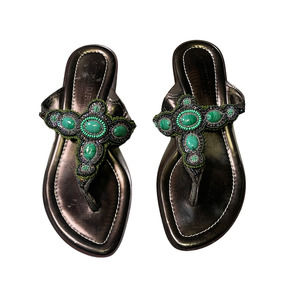 Donald J Pliner Womens CeCe Thong Wedge Sandals Size 7 Beaded Turquoise Brown